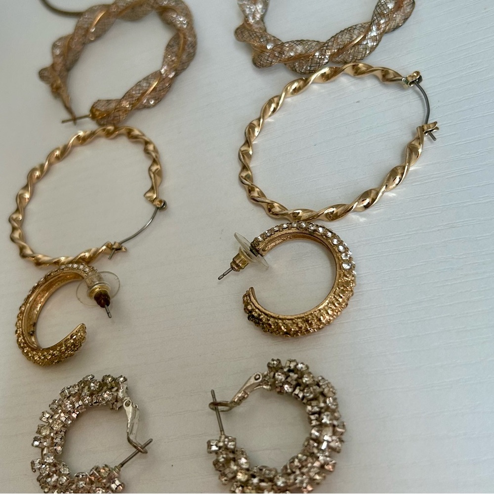 Gold and Silver Tone Hoop Earrings Bundle - Picture 3 of 6
